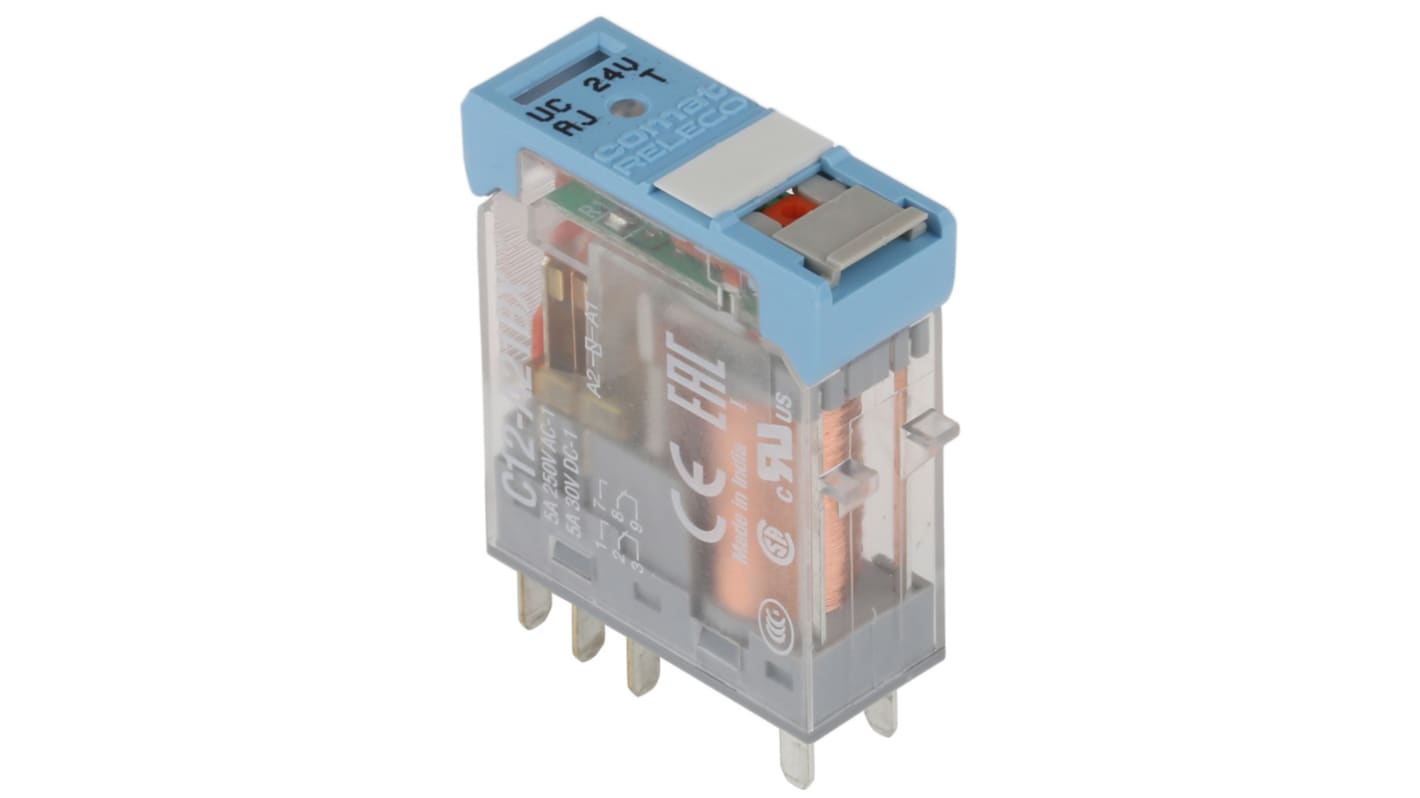 Releco PCB Mount Power Relay, 24V ac/dc Coil, 5A Switching Current, DPDT