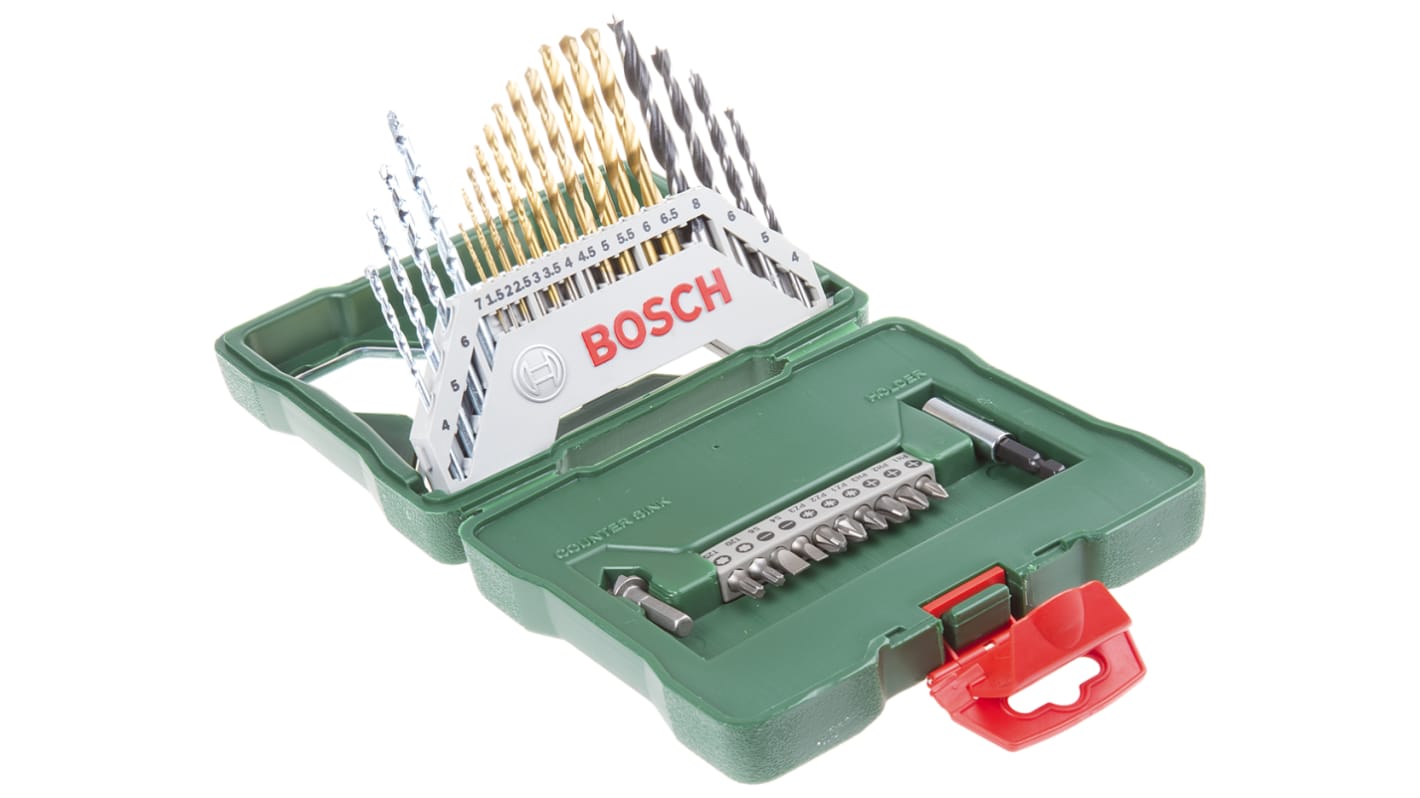 Bosch 30-Piece Twist Drill Bit Set for Multi-Material, 8mm Max, 1.5mm Min, HSS Bits