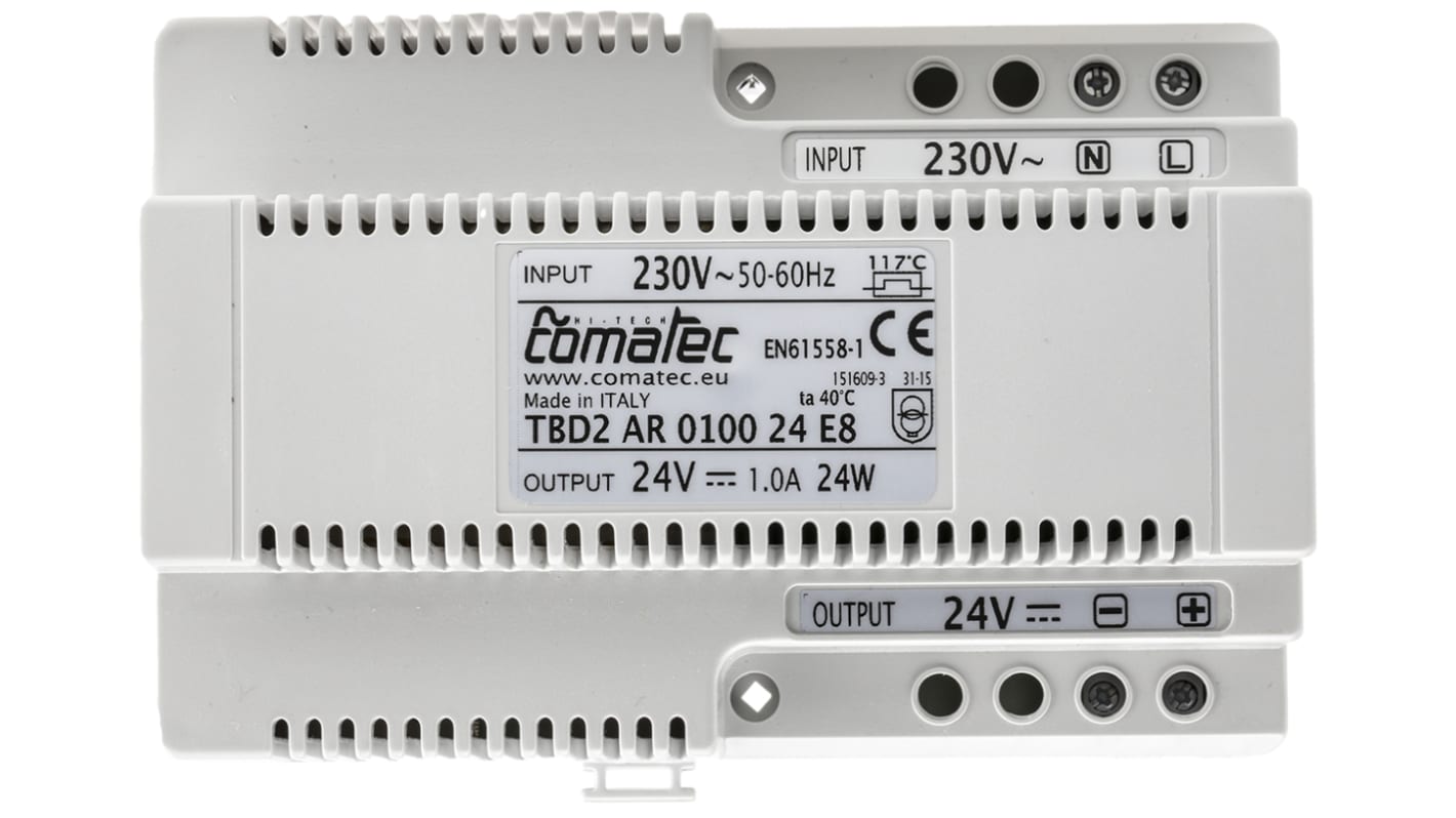 Comatec Linear DIN Rail Power Supply, 230V ac ac Input, 24V dc dc Output, 1A Output, 24W