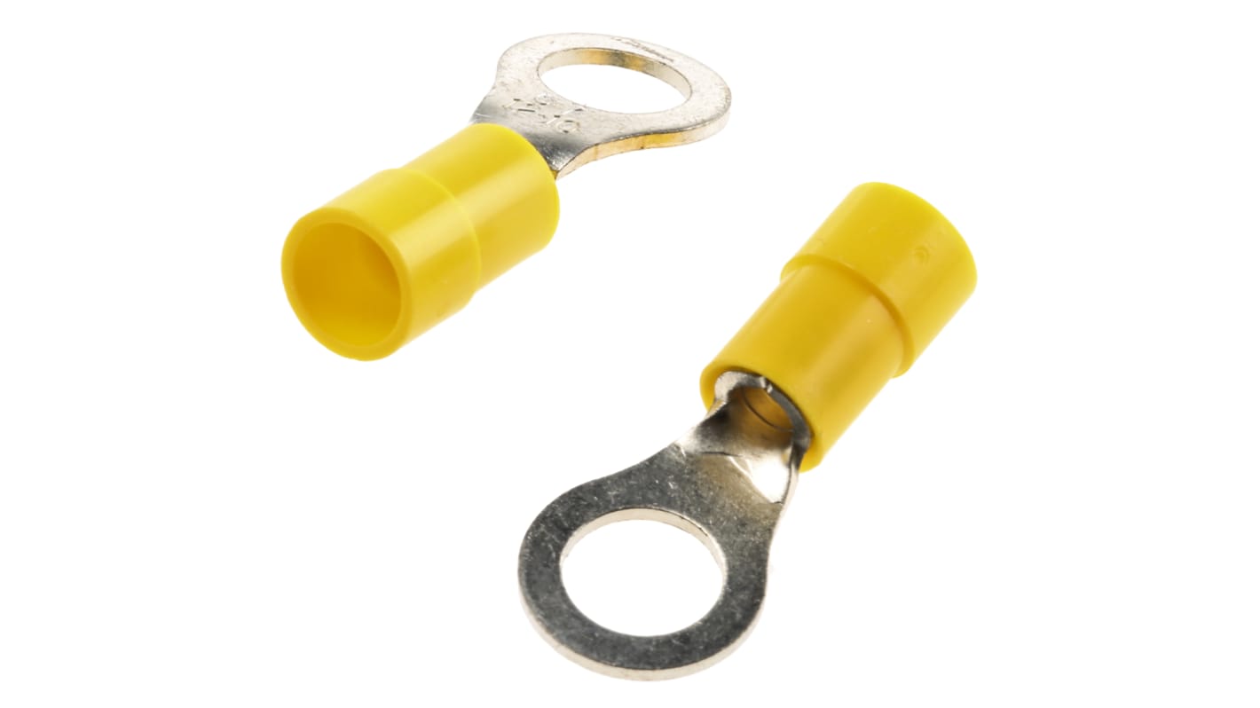 RS PRO 绝缘铜线鼻子, Φ7.4mm内环, M7螺栓, 6mm²线规, 黄色, -40°C至+105°C