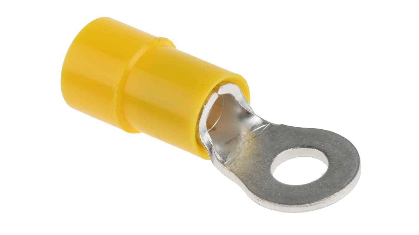 RS PRO 绝缘铜线鼻子, Φ4.3mm内环, M4螺栓, 6mm²线规, 黄色, -40°C至+105°C