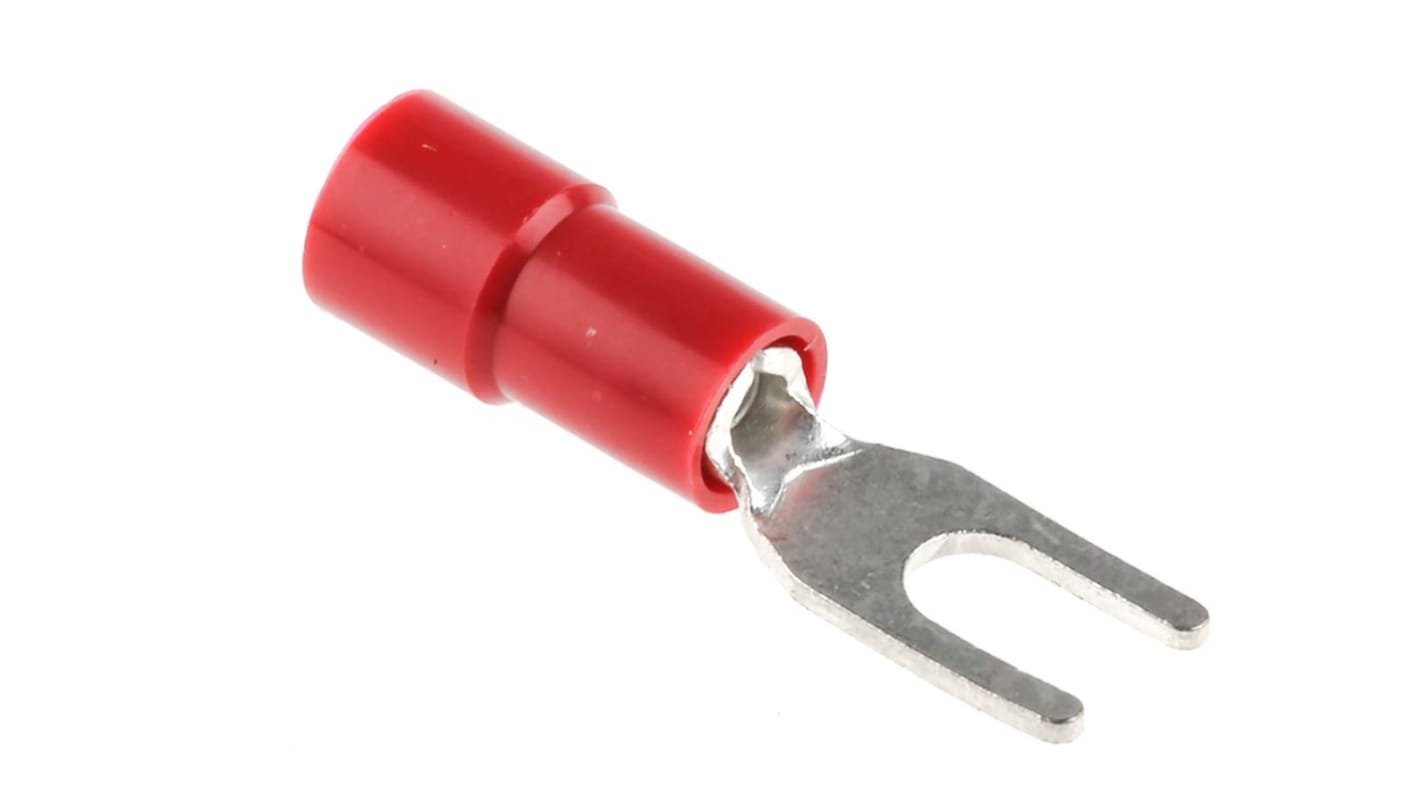 RS PRO Insulated Crimp Spade Connector, 0.5mm² to 1.5mm², 22AWG to 16AWG, 3.2mm Stud Size Vinyl, Red