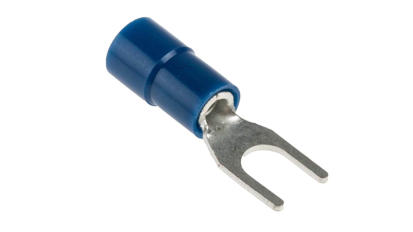 RS PRO Insulated Crimp Spade Connector, 1.5mm² to 2.5mm², 16AWG to 14AWG, 4.3mm Stud Size Vinyl, Blue