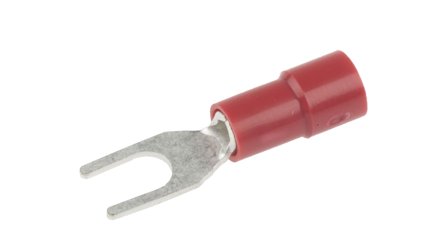 RS PRO Insulated Crimp Spade Connector, 0.5mm² to 1.5mm², 22AWG to 16AWG, 3.7mm Stud Size Vinyl, Red