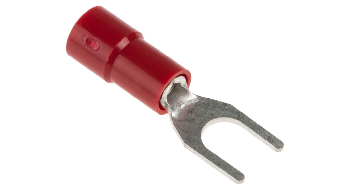 RS PRO Insulated Crimp Spade Connector, 0.5mm² to 1.5mm², 22AWG to 16AWG, 4.3mm Stud Size Vinyl, Red