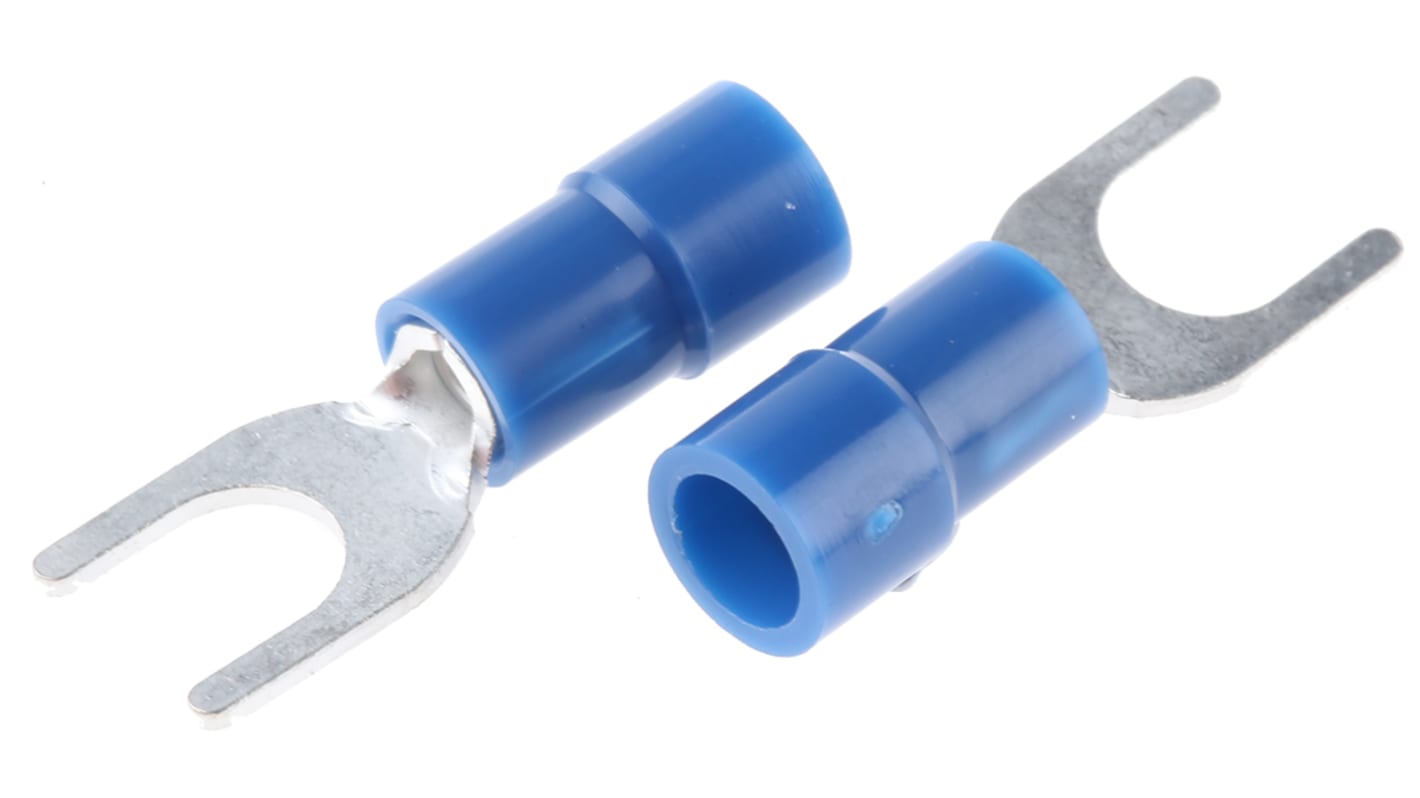 RS PRO 绝缘U型端子, 5.3mm螺栓, 线规1.5mm²至2.5mm², 蓝色, 7.9mm宽, 0.8mm厚, 镀锡触点