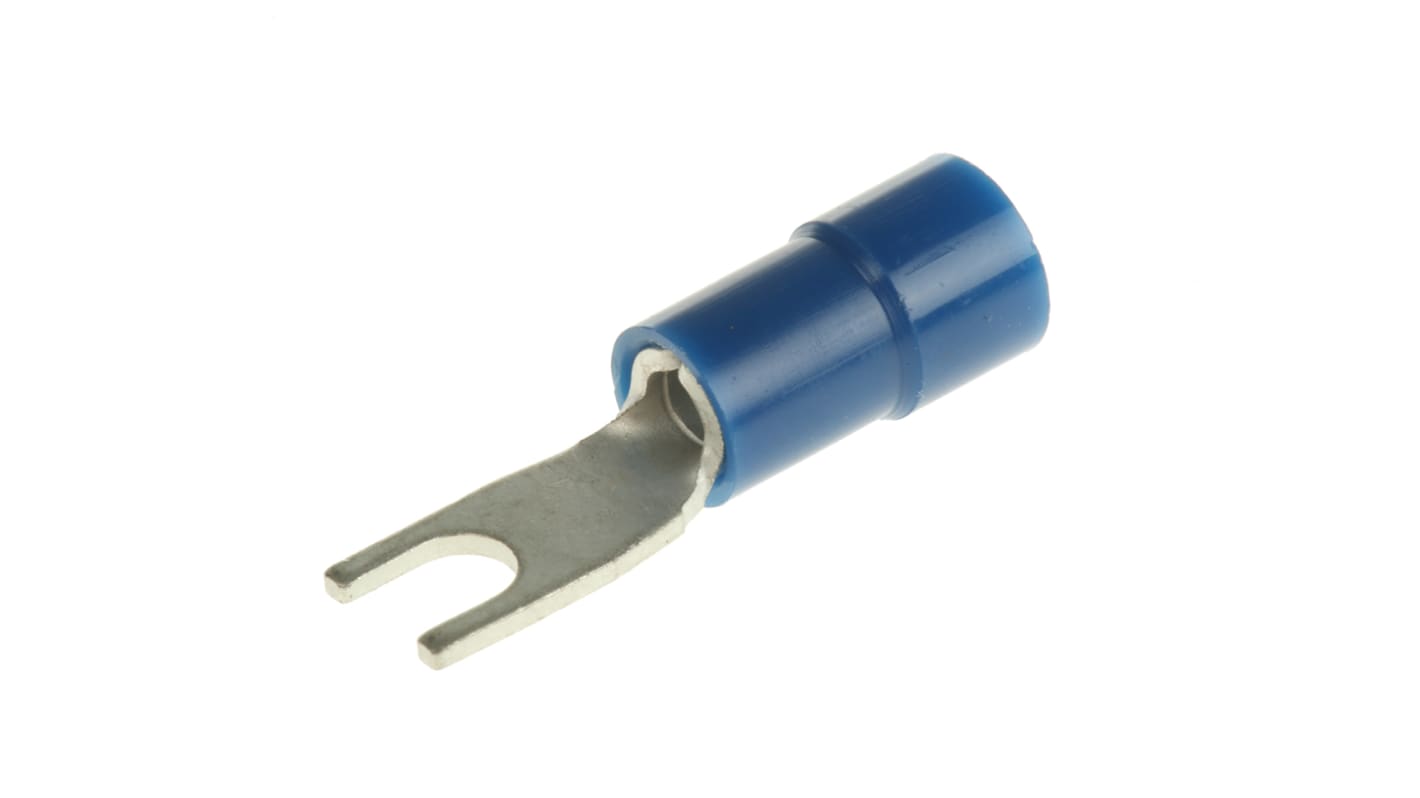 RS PRO Blau Isoliert Gabelkabelschuh B. 6mm Vinyl, min. 1.5mm², max. 2.5mm² 16AWG 14AWG