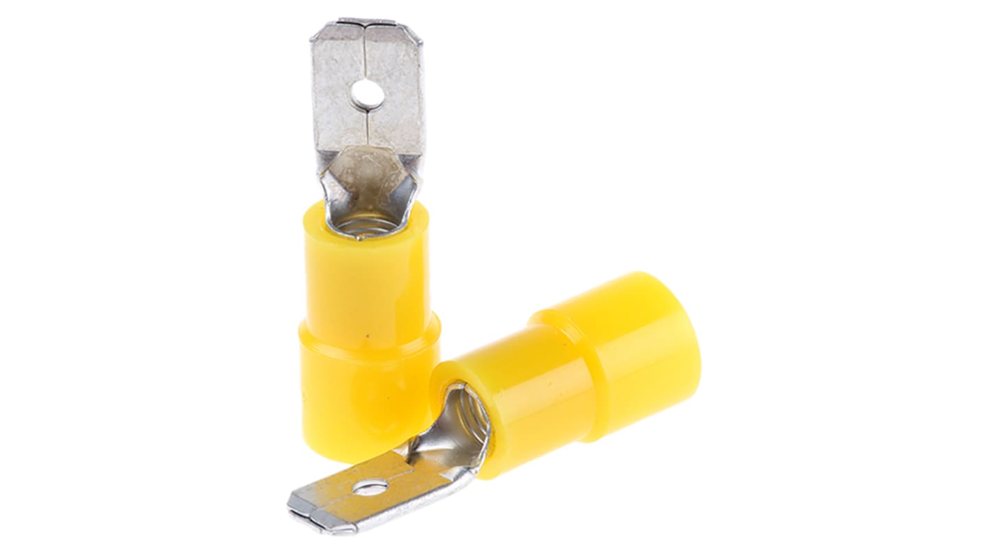 RS PRO Yellow Insulated Male Spade Connector, Tab, 6.35 x 0.8mm Tab Size, 4mm² to 6mm²