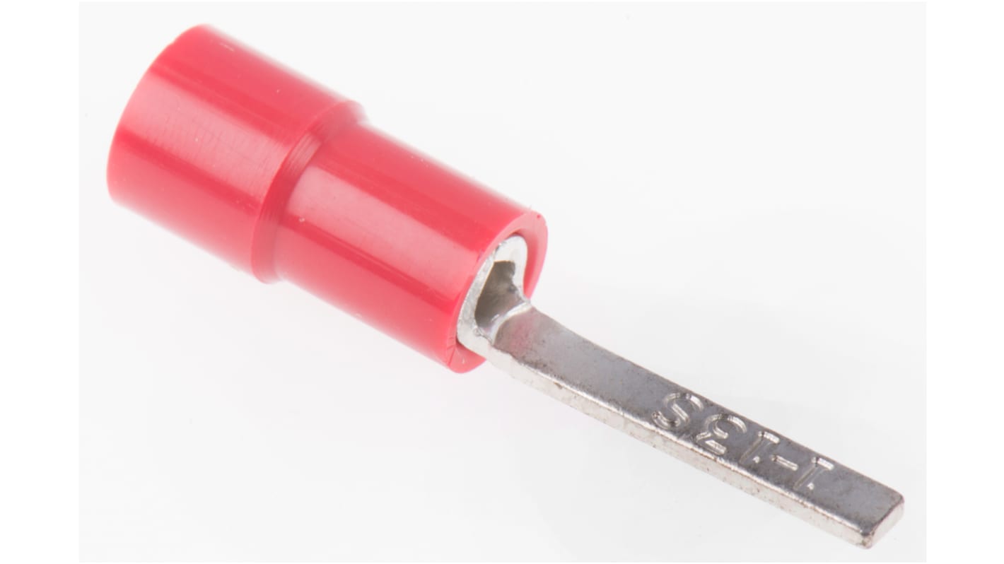 RS PRO Insulated Crimp Blade Terminal 13mm Blade Length, 0.5mm² to 1.5mm², 22AWG to 16AWG, Red