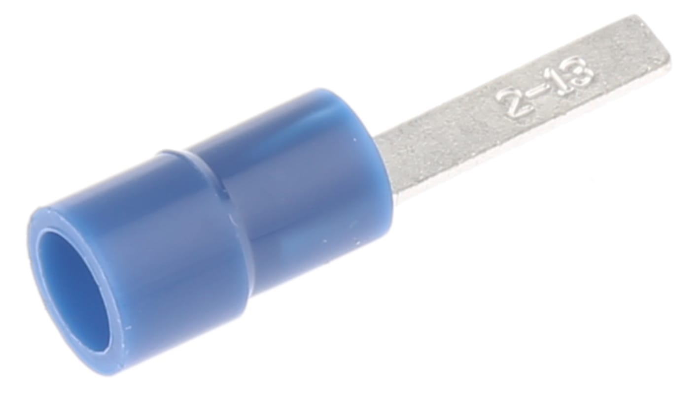 RS PRO Kabelschuh Flachstift Stecker, Isoliert, Blau, L. 13mm, D. 0.8mm, Nicht ummantelt