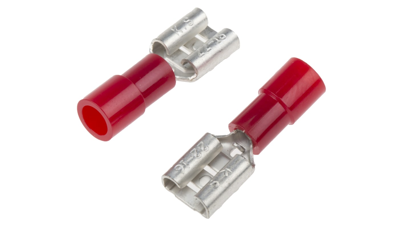 RS PRO Red Insulated Female Spade Connector, Receptacle, 6.35 x 0.8mm Tab Size, 0.5mm² to 1.5mm²