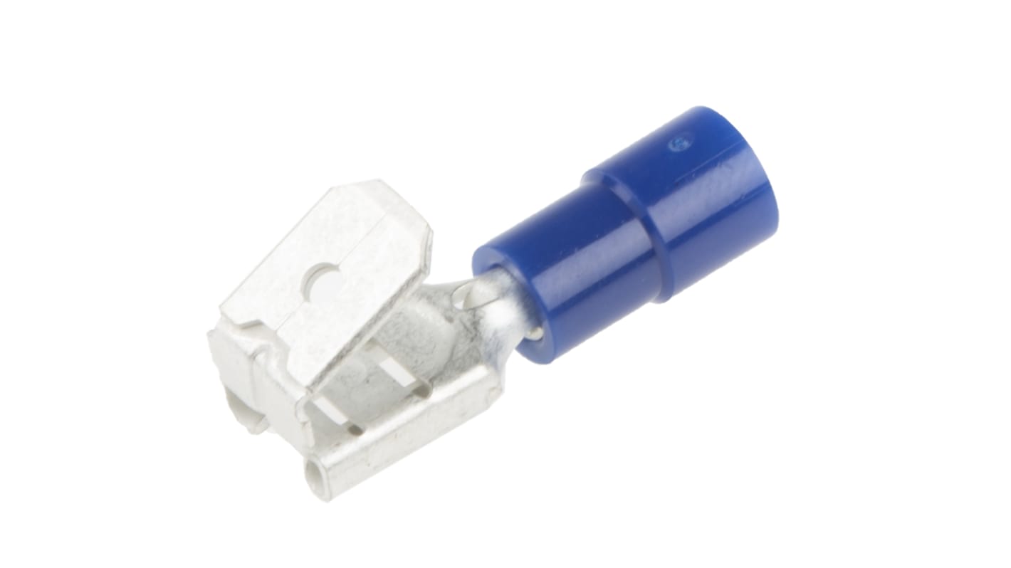 RS PRO Blue Insulated Female Spade Connector, Piggyback Terminal, 6.35 x 0.8mm Tab Size, 1.5mm² to 2.5mm²