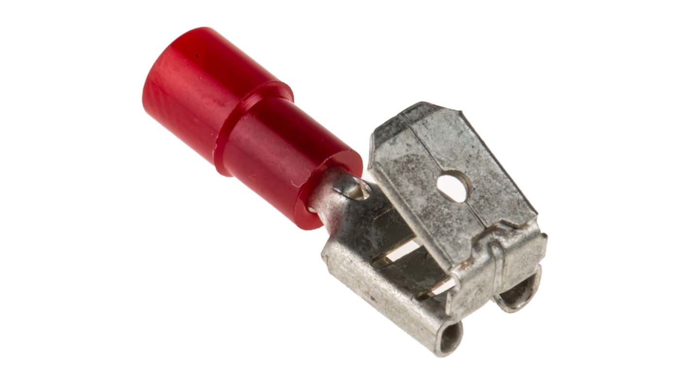 RS PRO Red Insulated Female Spade Connector, Piggyback Terminal, 6.35 x 0.8mm Tab Size, 0.5mm² to 1.5mm²