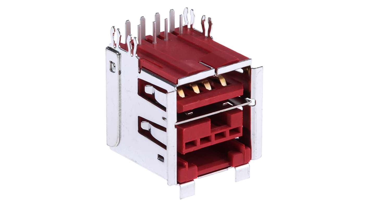 Amphenol ICC Right Angle, Through Hole, Socket to Socket Type A USB Connector