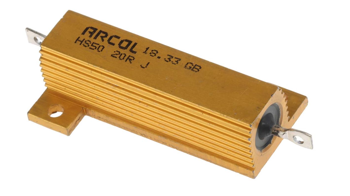 Arcol 铝壳绕线电阻, 20Ω, 50W, ±5%容差, 轴向接端, HS50系列