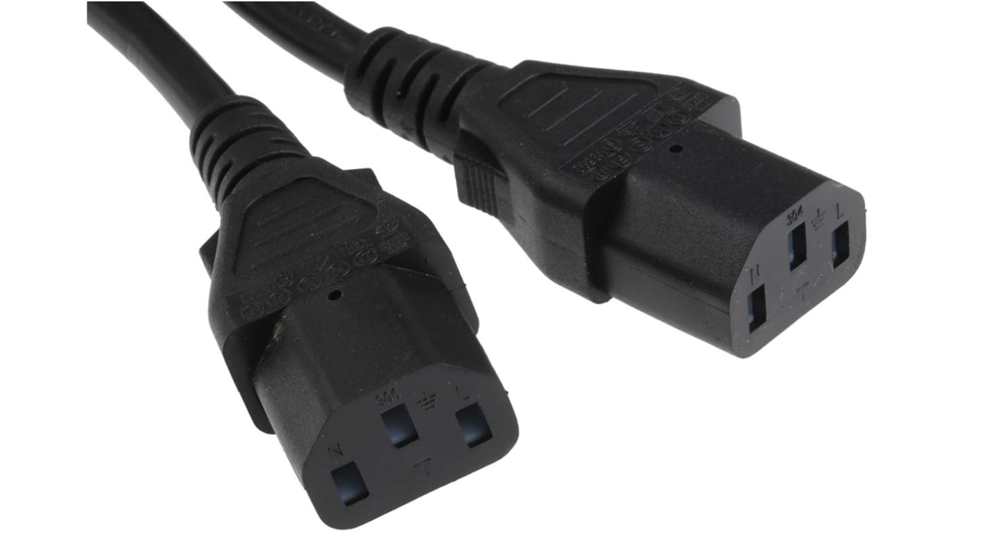 RS PRO Konfektioniertes Stromkabel, A IEC C13 x 2 / Buchse, B CEE 7/7 / Stecker, 10 A, 2.4m Schwarz,  250 V