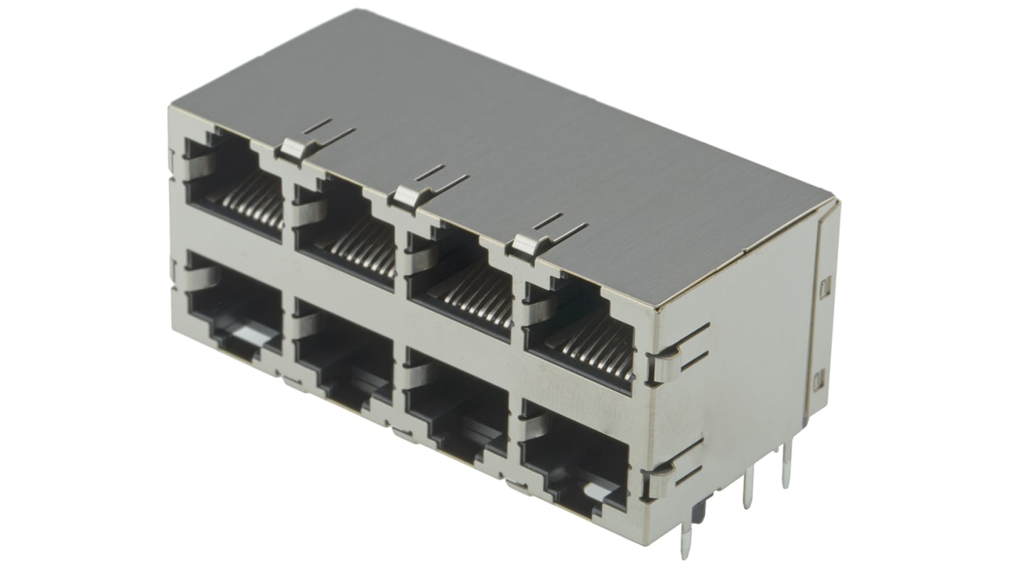 TE Connectivity 5569262 Series Female RJ45 Connector, Through Hole, Cat5 Right Angle 8 Port 8P8C -Way