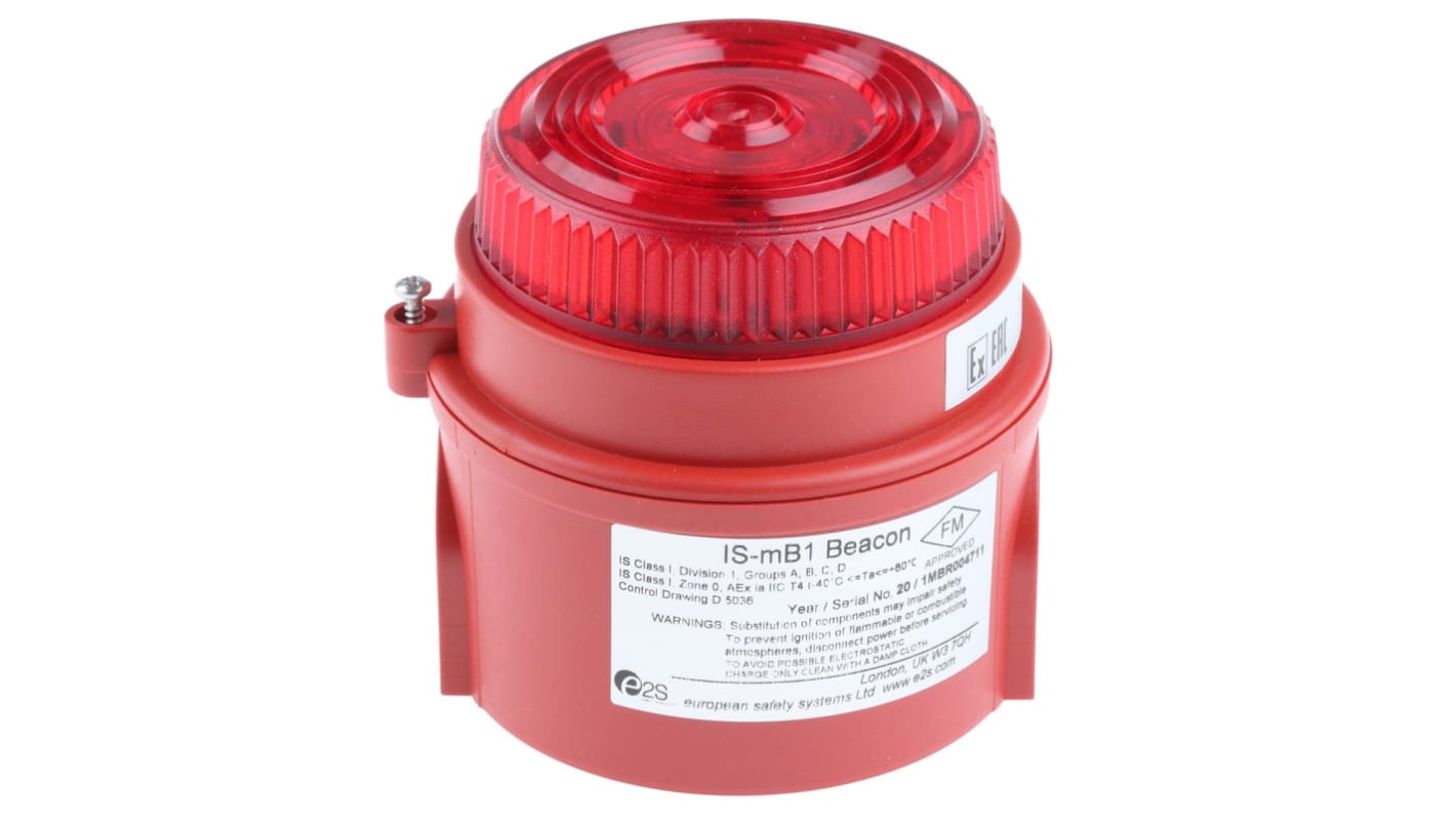 e2s 红色闪光LED警示灯, 红色外壳, 24V 直流, Φ90mm底座, 表面安装, IP65, ATEX认证