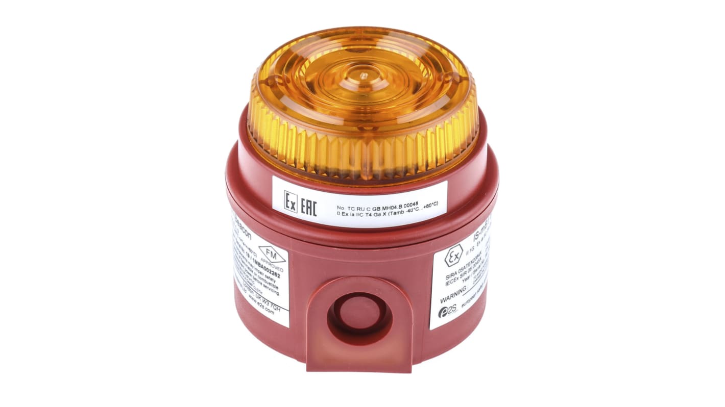 e2s IS-mB1 Series Amber Flashing Beacon, 24 V dc, Surface Mount, LED Bulb, IP65