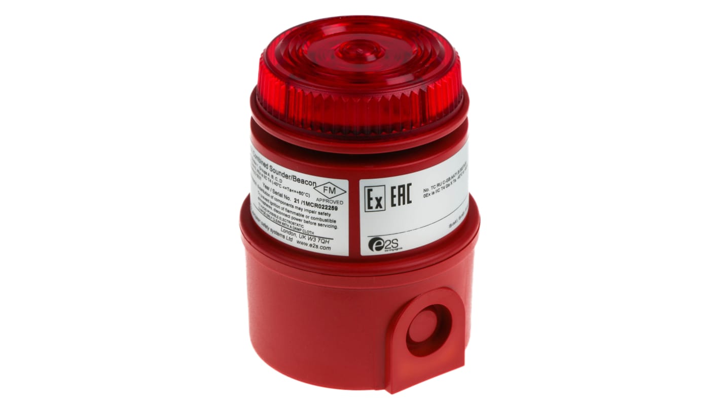 Segnalatore acustico e luminoso e2s serie IS-MC1, Rosso, 16 → 28 V c.c., 100dB a 1 m, IP65