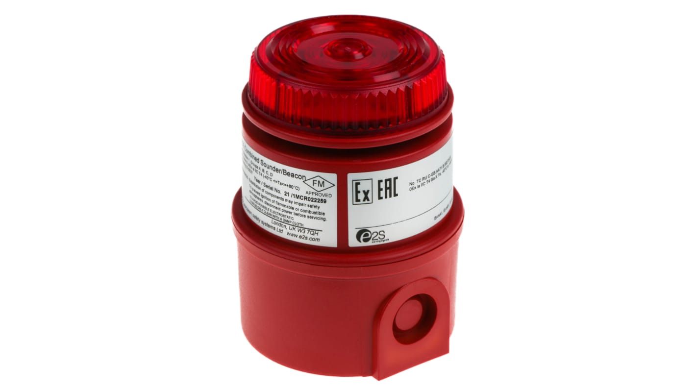 e2s IS-MC1 Series Red Sounder Beacon, 16 → 28 V dc, IP65, Wall Mount, 100dB at 1 Metre