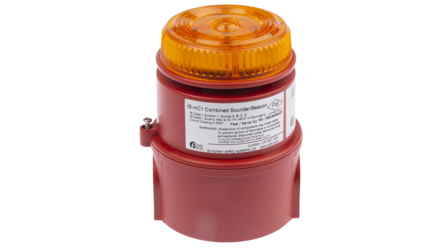 e2s IS-MC1 Series Amber Sounder Beacon, 16 → 28 V dc, IP65, Wall Mount, 100dB at 1 Metre