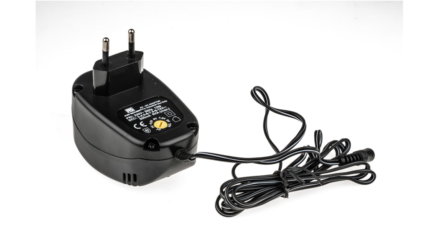 RS PRO 12W AC/DC Adapter 3 to 12 V dc, Output, 500mA Output