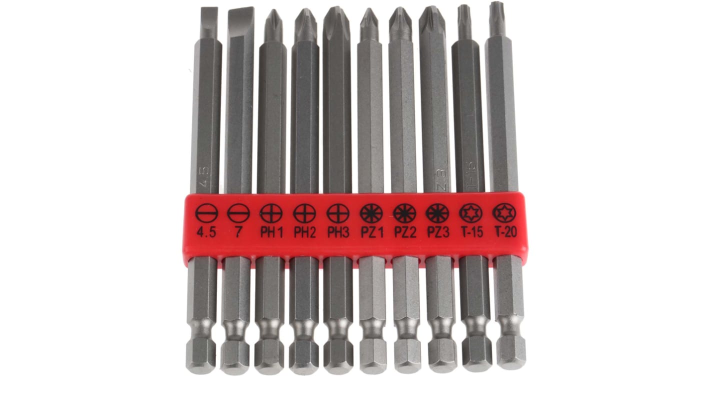 RS PRO Driver Bit Set 10 Pieces, Phillips, Pozidriv, Slotted, Torx