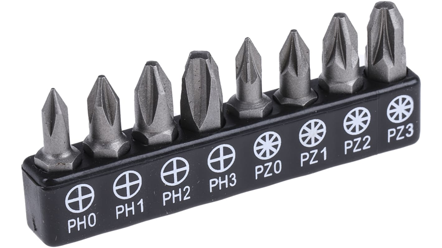 RS PRO PHILLIPS®, POZIDRIV Schraubendreher-Bitsatz, CrMoV-Stahl PZ0, PZ1,  PZ2, PZ3, 8-teilig