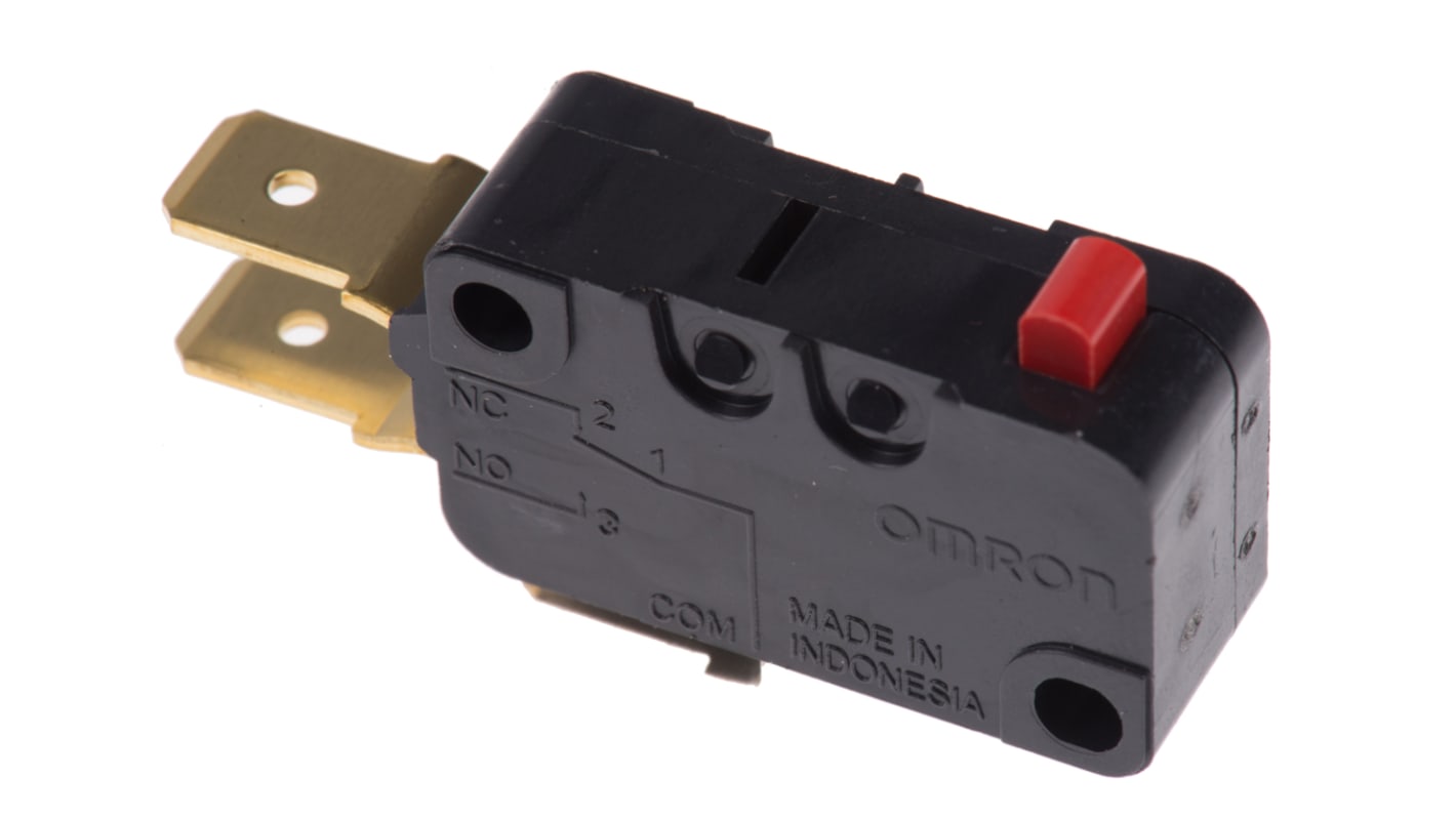 Omron Pin Plunger Micro Switch, Tab Terminal, 16 A @ 250 V ac, SPDT, IP40