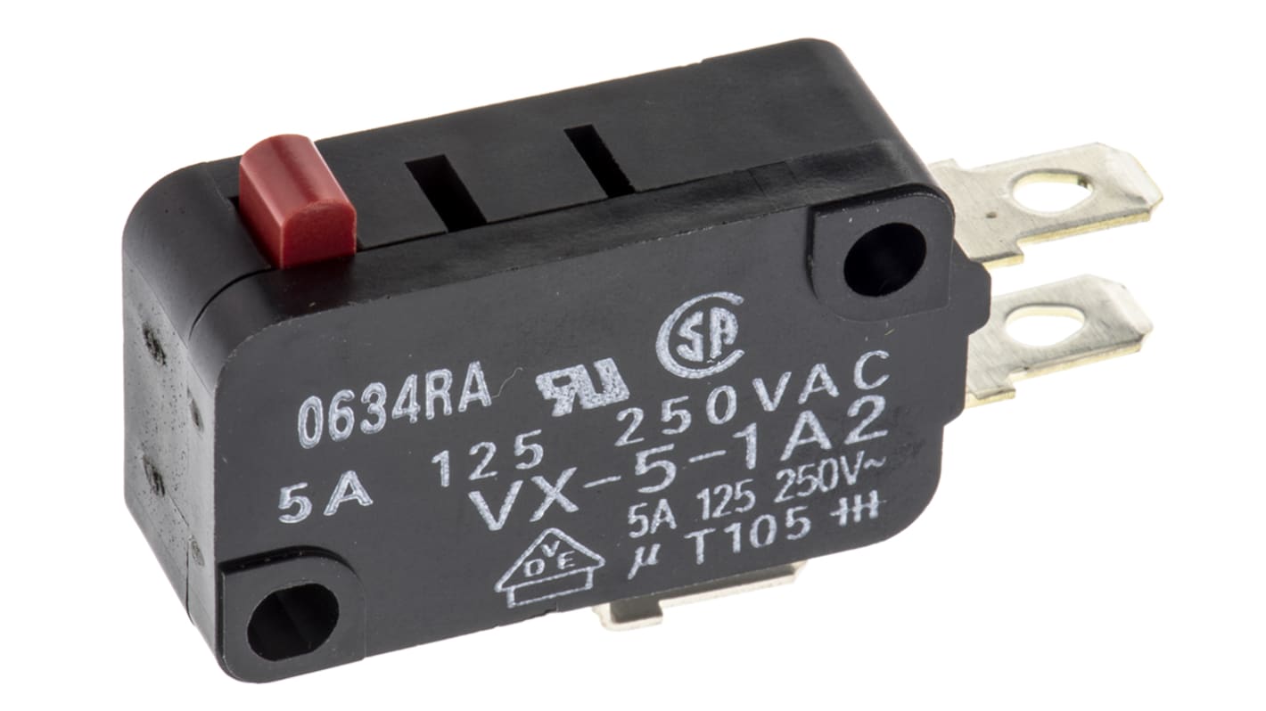 Omron Pin Plunger Micro Switch, Solder Terminal, 5 A @ 250 V ac, SPDT, IP40