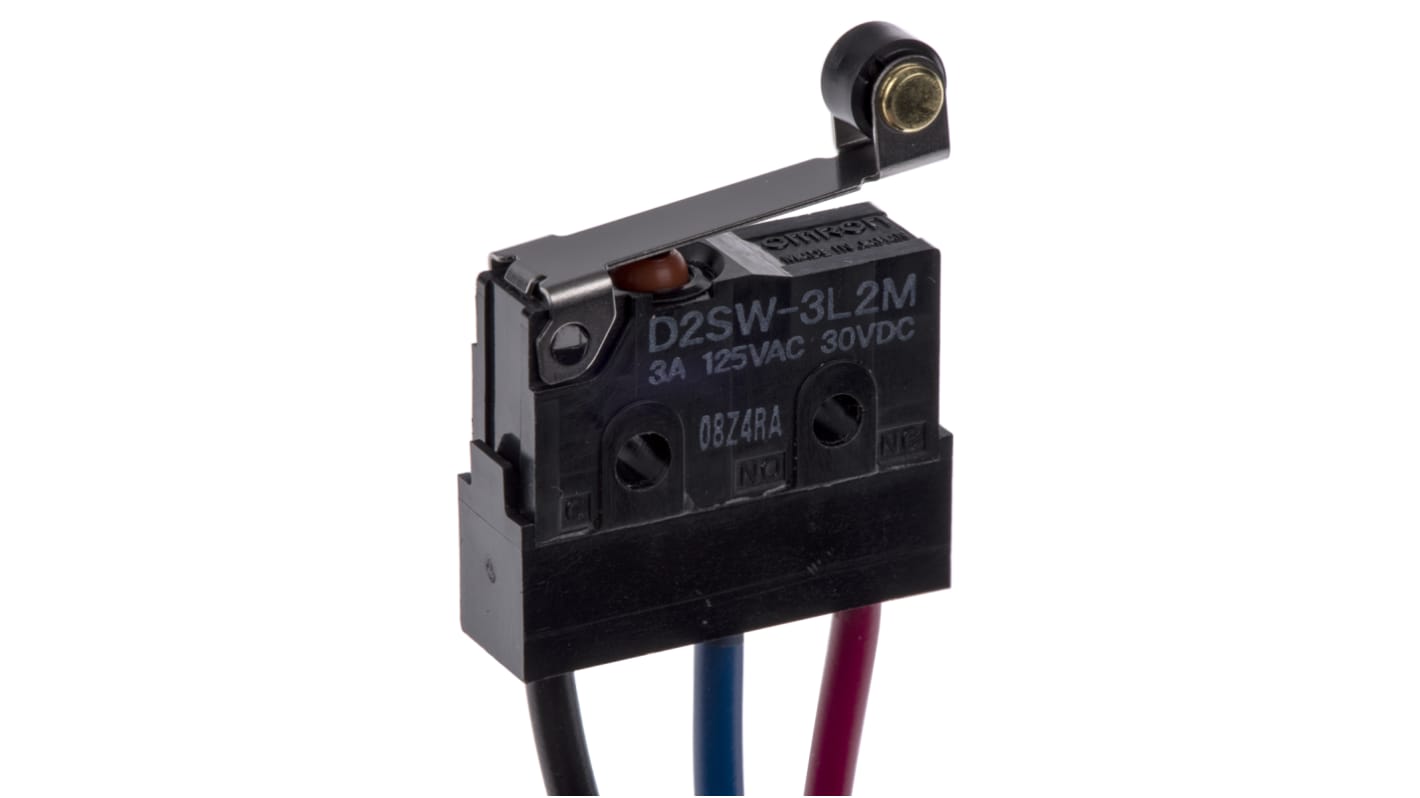 Omron Mikroschalter Rollenhebel-Betätiger verdrahtet, 3 A @ 30 V dc, SPDT IP 67 0,59 N -40°C - +85°C