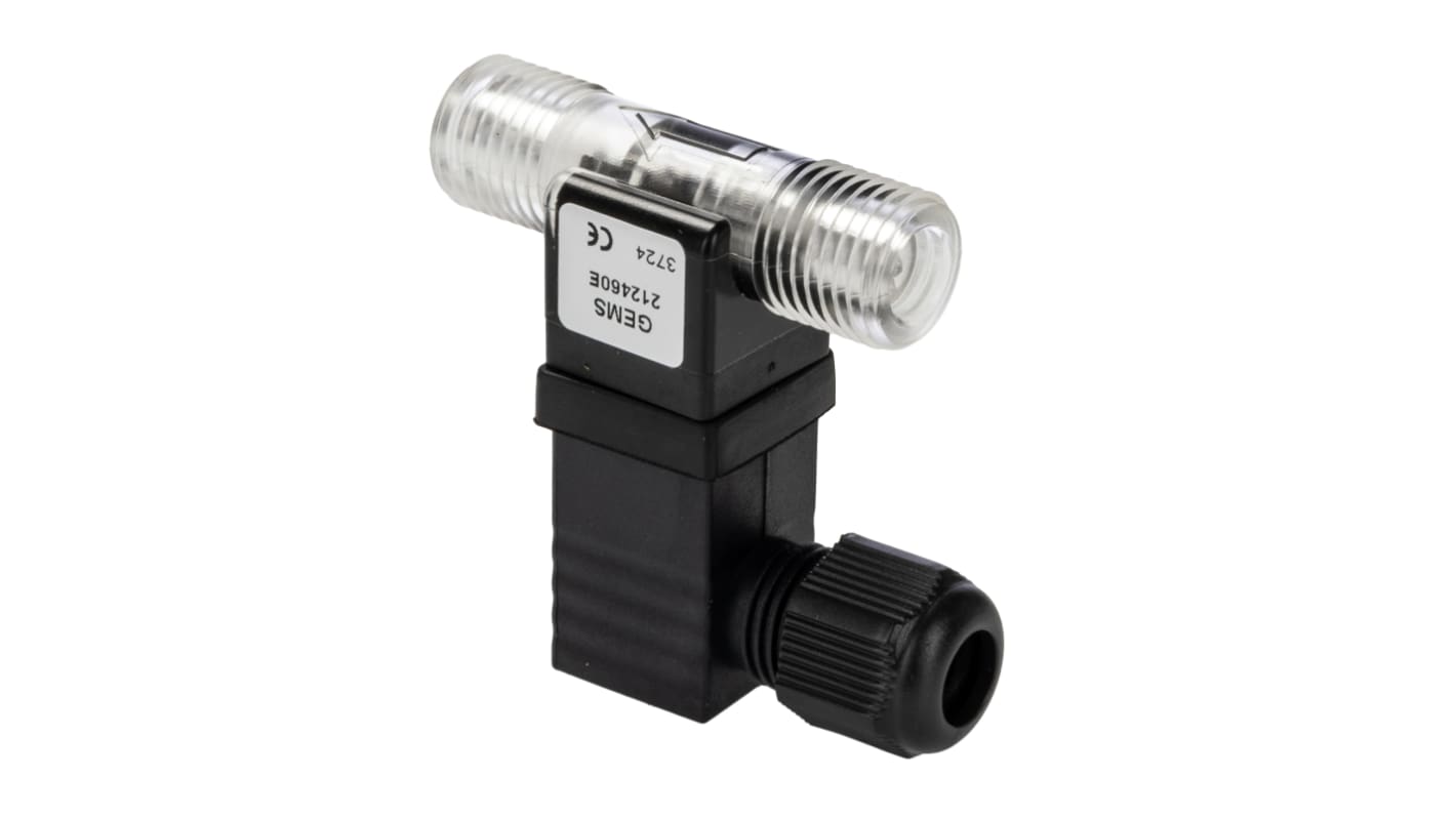 Gems Sensors FT-210 Series Turbine Flow Sensor for Liquid, 0.026 gal/min Min, 0.65 gal/min Max