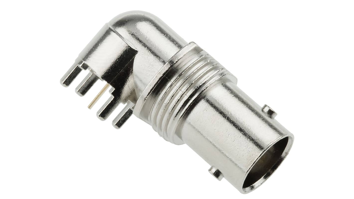TE Connectivity Greenpar Series, Jack PCB Mount BNC Connector, 50Ω, Through Hole Termination, Right Angle Body