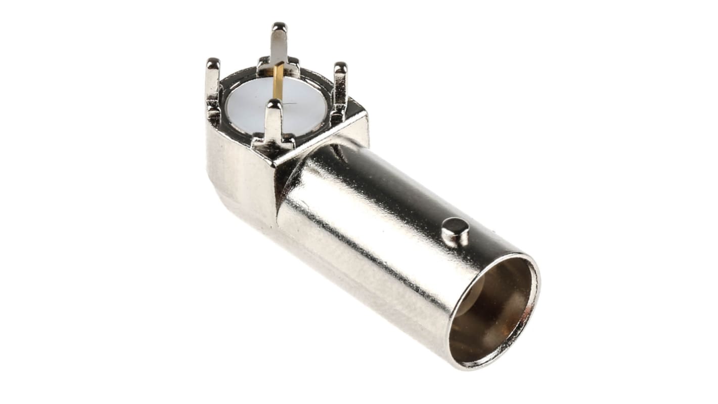 TE Connectivity, jack PCB Mount BNC Connector, 50Ω, Through Hole Termination, Right Angle Body