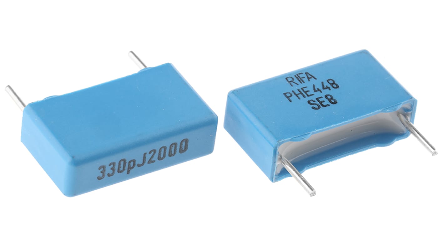 KEMET PHE448 Polypropylene Film Capacitor, 2 kV dc, 700 V ac, ±5%, 330pF, Through Hole