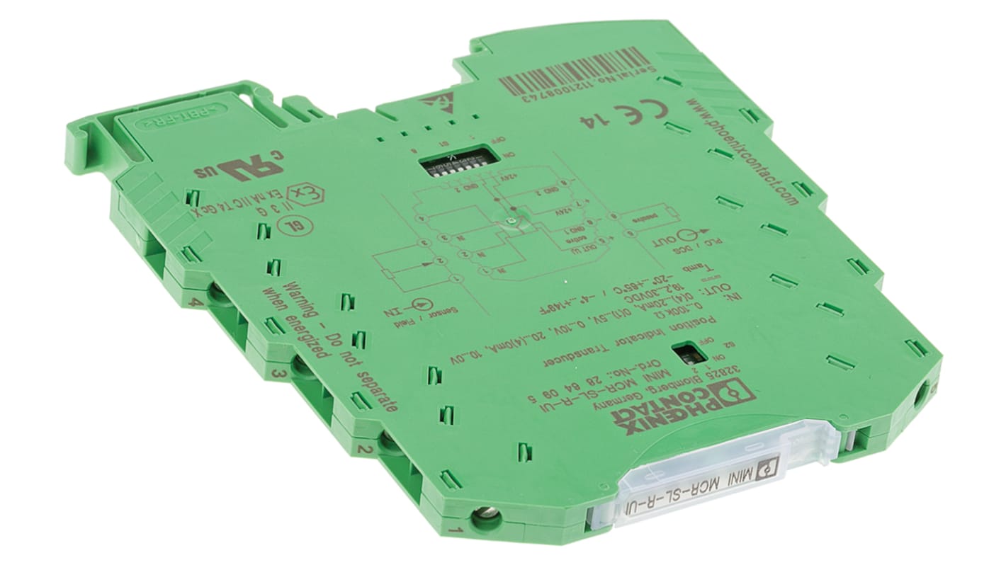 Phoenix Contact 电阻 / 位置变换器, 100 → 100000 Ω电阻输入, 0 → 10 V ， 0 → 20mA电流，电压输出, 24V 直流, DIN导轨安装