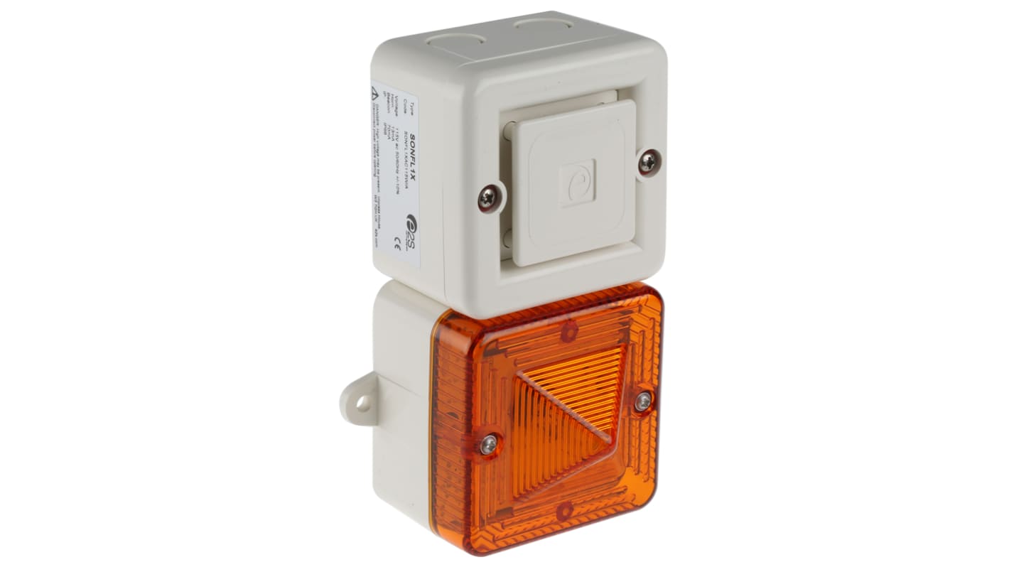 e2s SONFL1X Series Amber Sounder Beacon, 115 V ac, IP66, Wall Mount, 100dB at 1 Metre