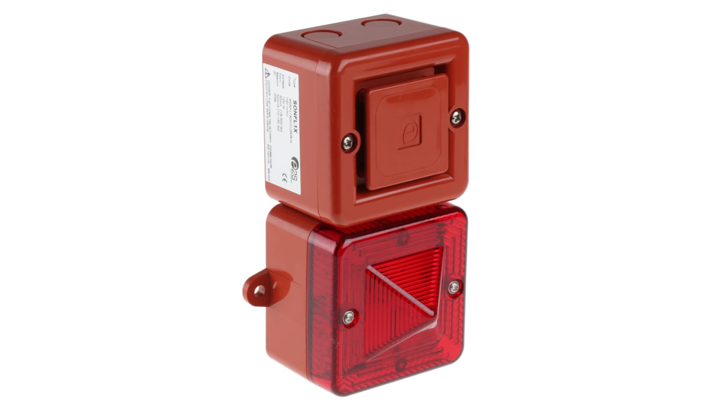 e2s SONFL1X-HO Series Red Sounder Beacon, 12 V dc, IP66, IP67, Wall Mount, 100dB at 1 Metre