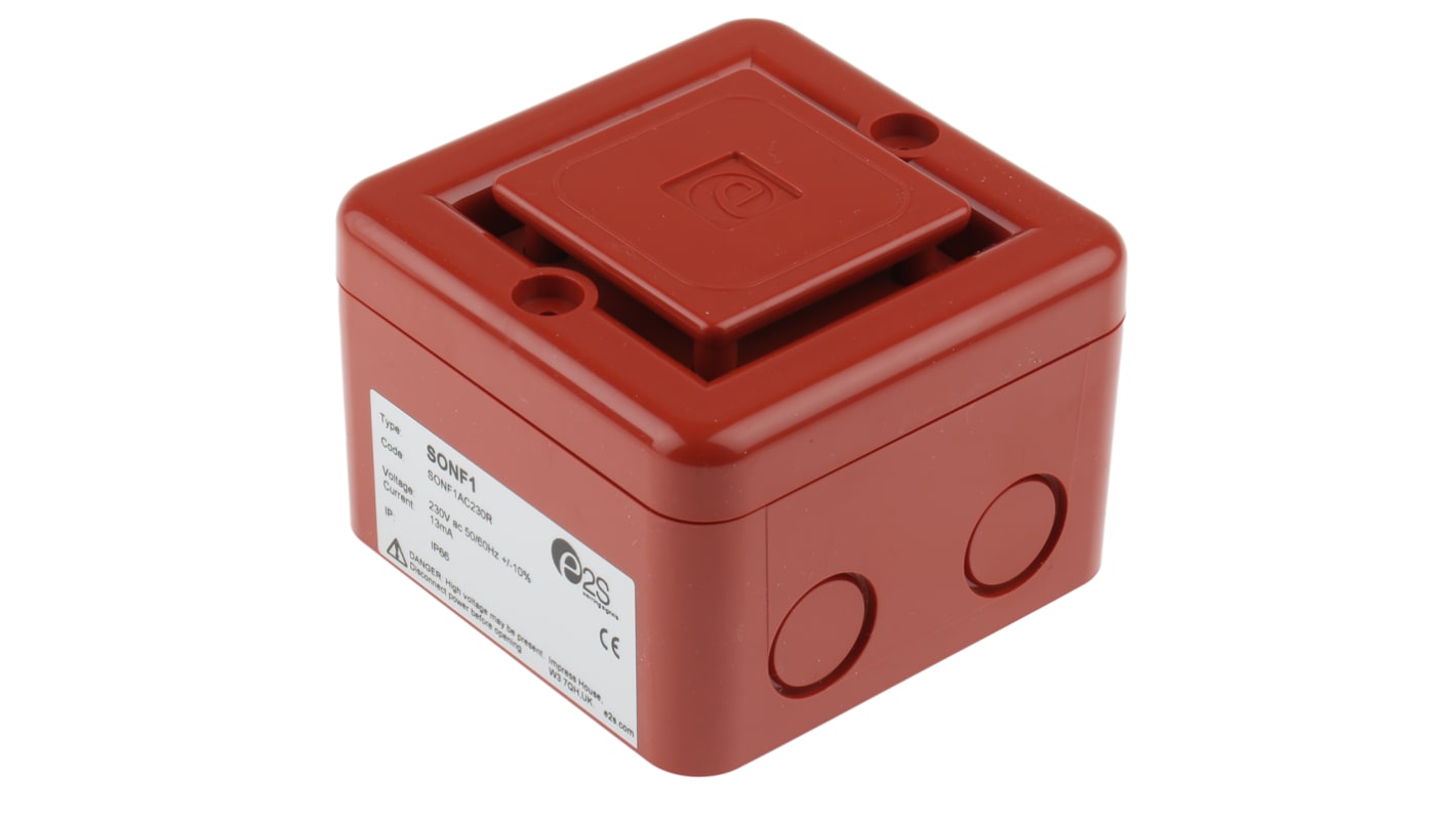 e2s 电子报警器, 230 V 交流电源, 红色外壳, 10音调, 1米外100dB, IP66, SONF1系列