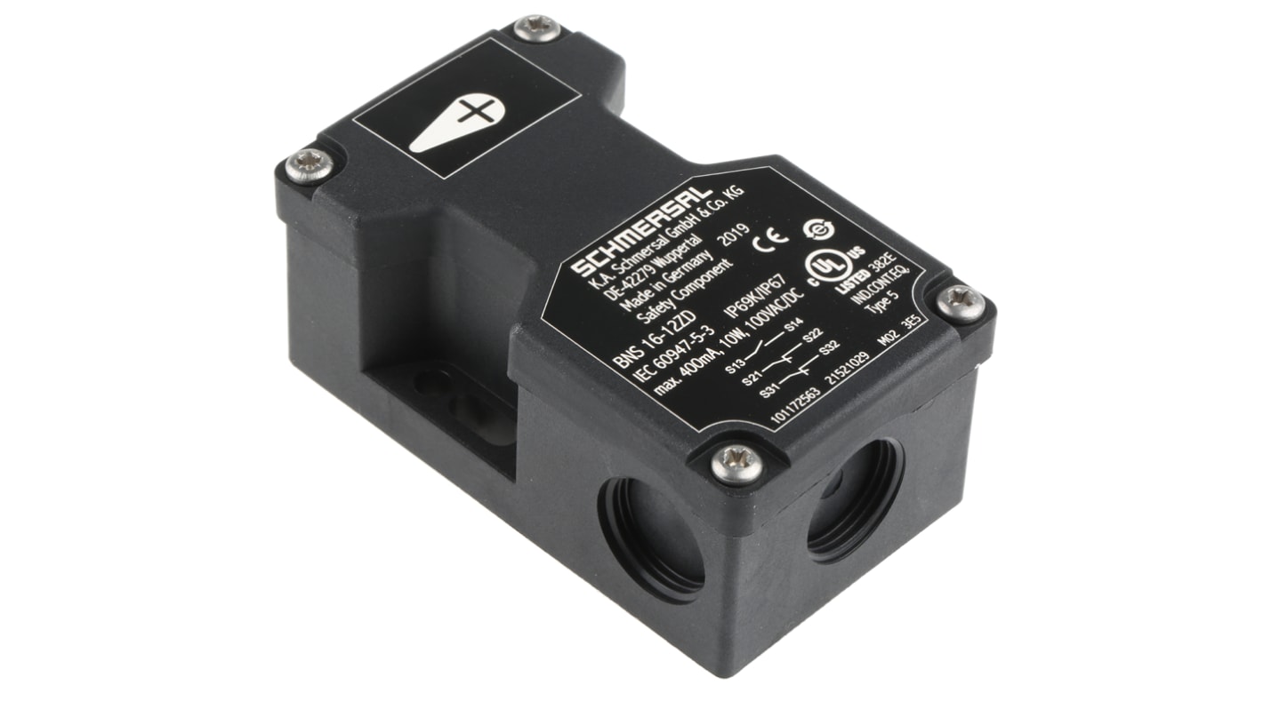 Schmersal BNS16 Series Magnetic Non-Contact Safety Switch, 100V ac/dc, Plastic Housing, NO/NC, M20