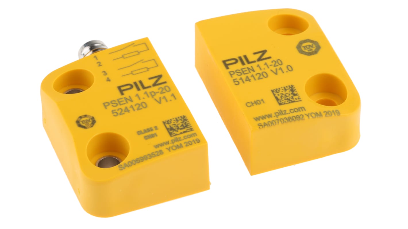 Pilz Biztonsági kapcsoló IP67, 42,8 x 26 x 13 mm, Mágneses, bizt. kat.: 4, burkolat: Műanyag, csatlakozás: M8, Sárga,