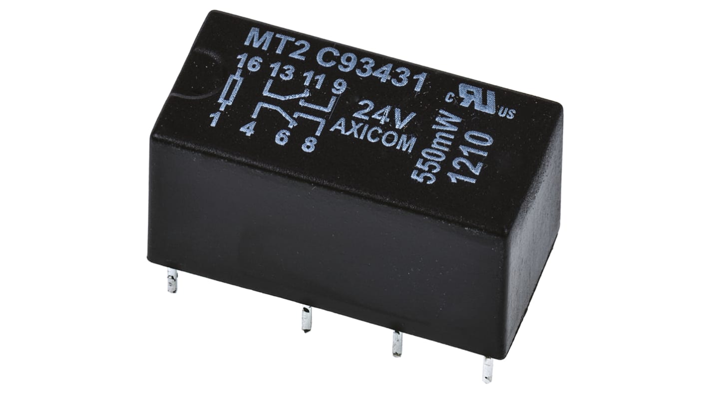 TE Connectivity PCB Mount Signal Relay, 24V dc Coil, 2A Switching Current, DPDT