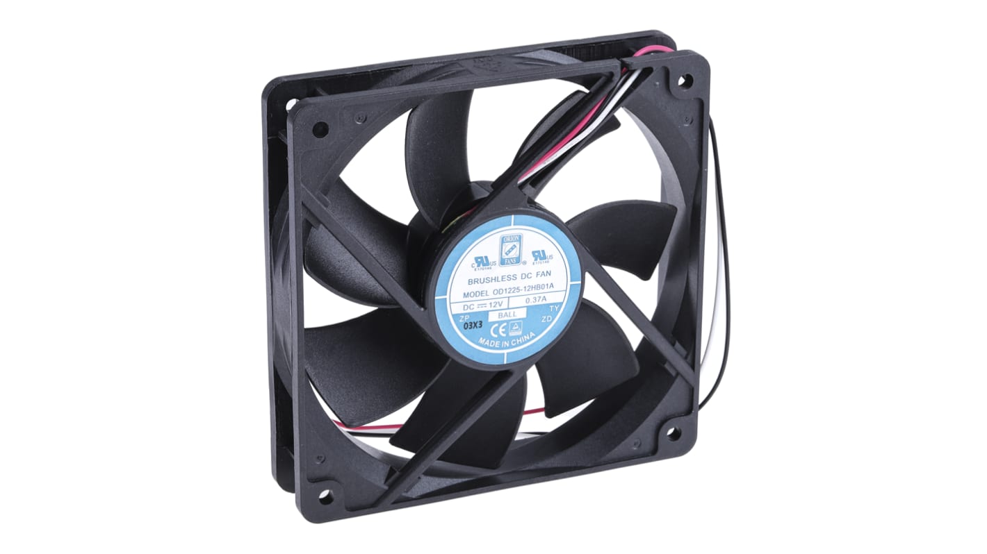 RS PRO Axial Fan, 12 V dc, DC Operation, 151.2m³/h, 5W, 370mA Max, 120 x 120 x 25mm