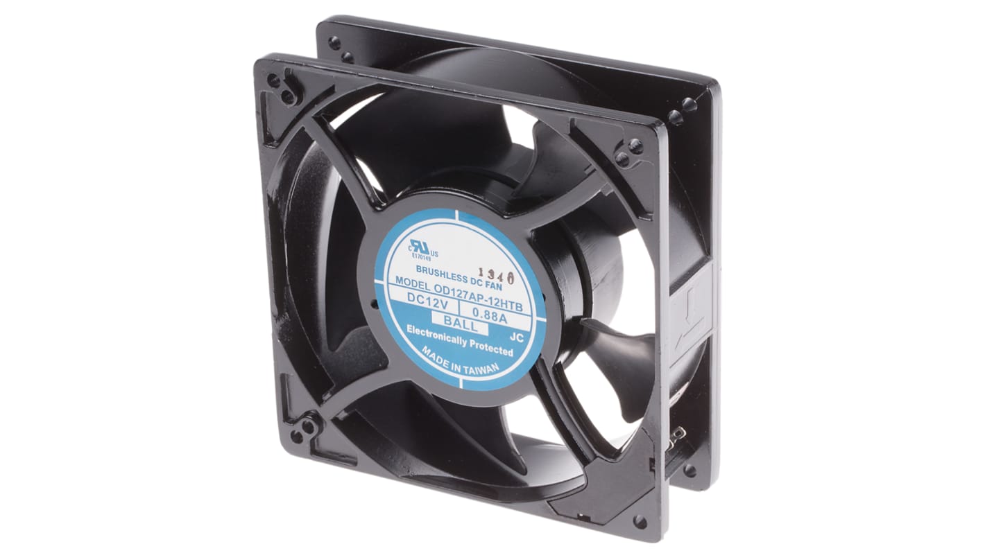 RS PRO Axial Fan, 12 V dc, DC Operation, 237.9m³/h, 11.88W, 880mA Max, 127 x 127 x 38mm