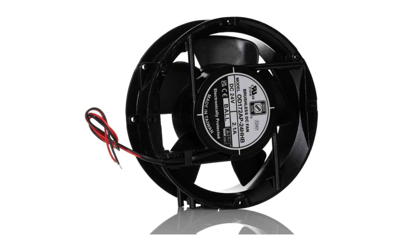 Ventilateur axial RS PRO 24 V dc, 510m³/h, 172 x 51mm, 50.4W, Dia. 172mm
