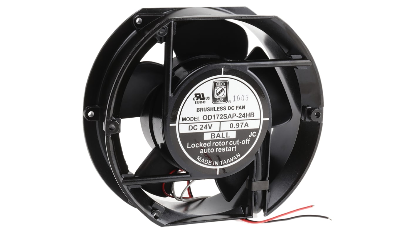 RS PRO DC-Axiallüfter, Kugellager, 24 V dc / 23.3W, 172 x 150mm, 3300U/min, 399.3m³/h