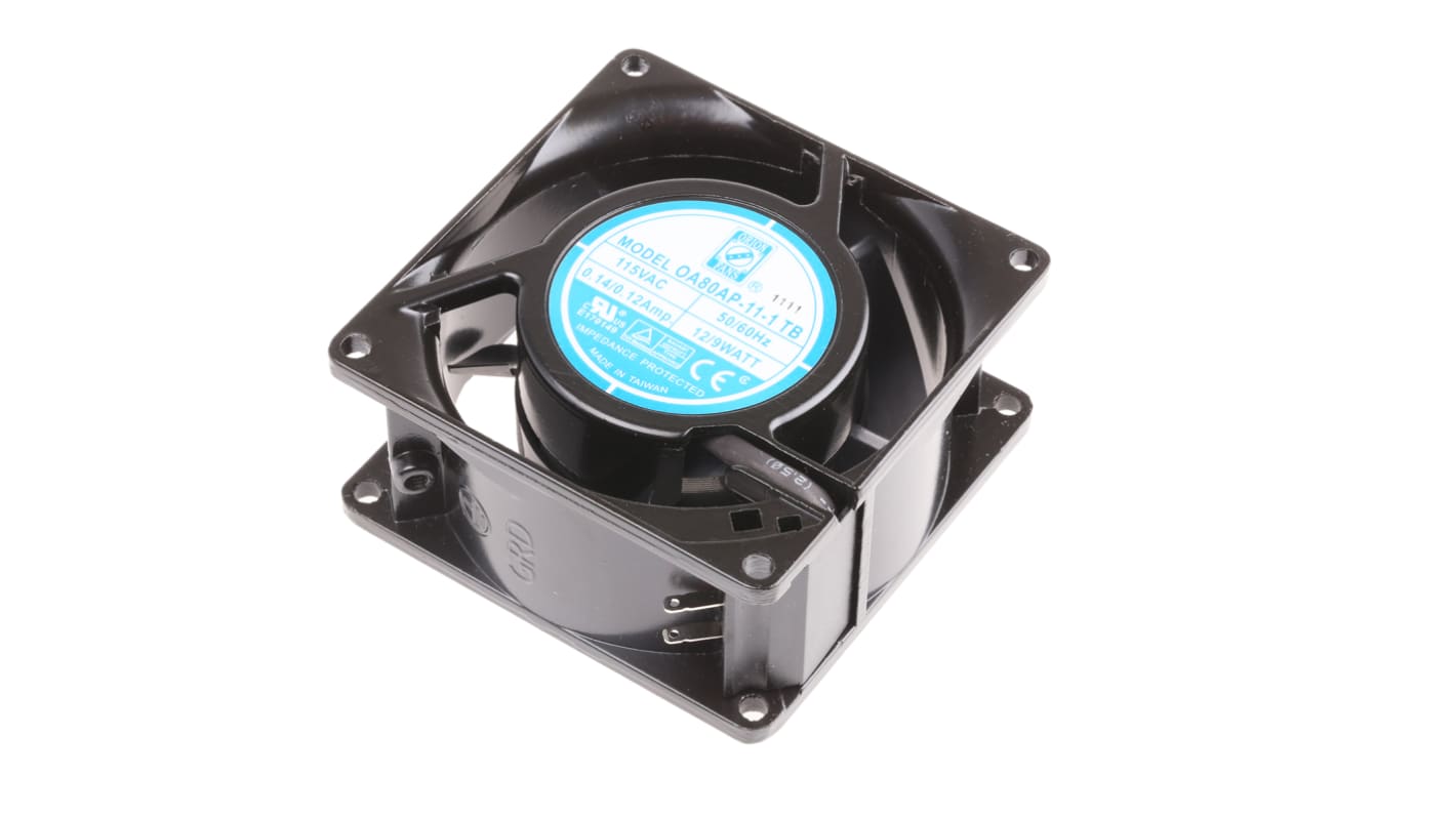 Ventilador Axial RS PRO de 80 x 80 x 38mm, 115 V ac, 9W, 3000rpm, caudal 51m³/h, 36dB