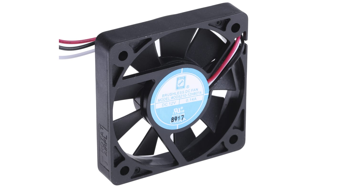 RS PRO Axial Fan, 12 V dc, DC Operation, 20.4m³/h, 1.68W, 140mA Max, 52 x 52 x 10mm