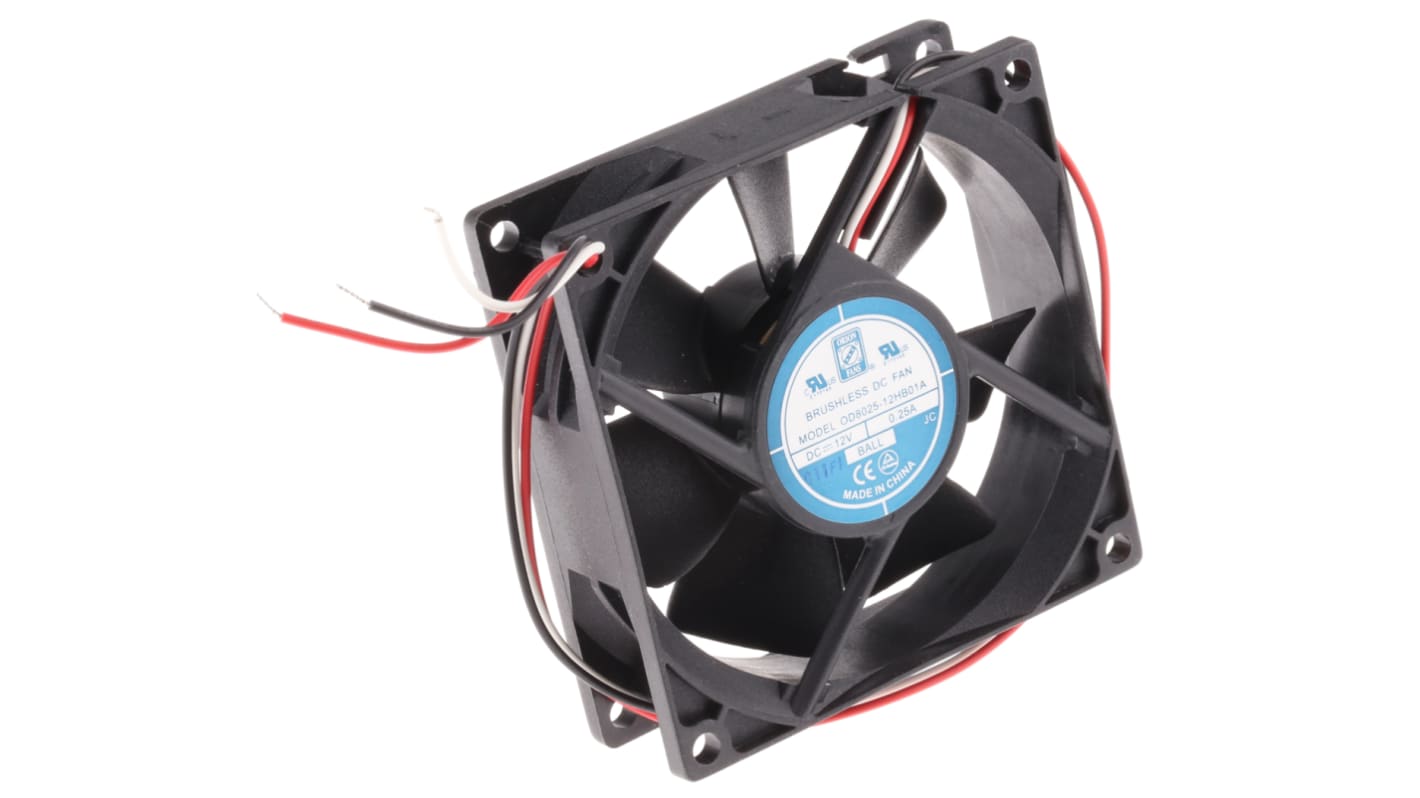 RS PRO Axial Fan, 12 V dc, DC Operation, 68m³/h, 2.9W, 180mA Max, 80 x 80 x 25mm